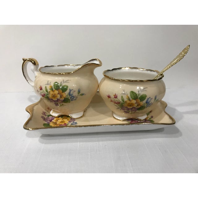 Foley China Foley Meadowsweet Creamer, Sugar and Tray Bone China Set With Demi Spoon - 4 Piece Sey For Sale - Image 4 of 13