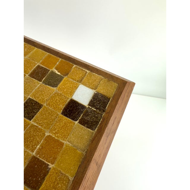 Beige Danish Modern Mid-Century Mosaic Tile Top Side Table With Tapered Legs & Brass Sabots For Sale - Image 8 of 9
