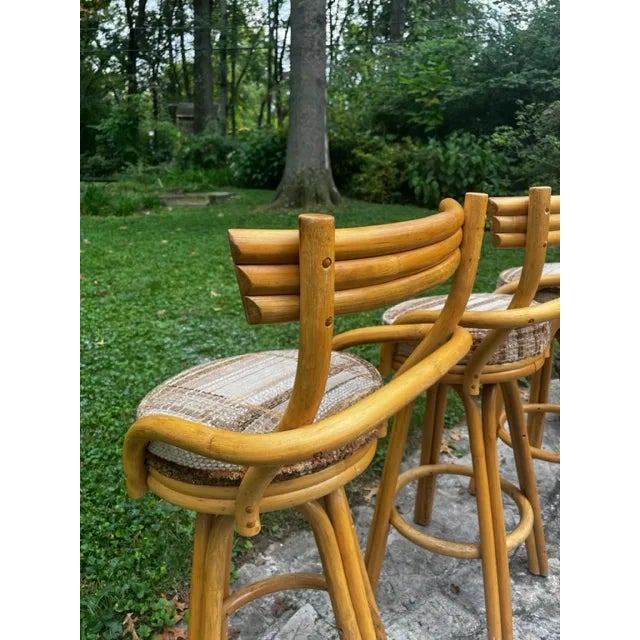 Paul Frankl Mid 20th Century Paul Frankl Attributed Bamboo Stools - Set of 3 For Sale - Image 4 of 12