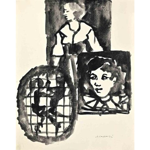 Modern Mino Maccari, Studies, Watercolor, 1950 For Sale - Image 3 of 3