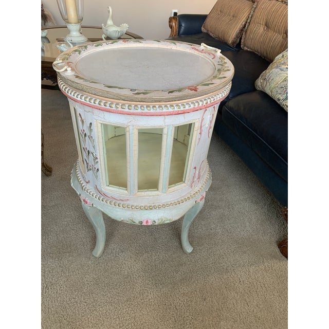 Vintage Round End Table With Removeable Tray Top and Glass Door Opening