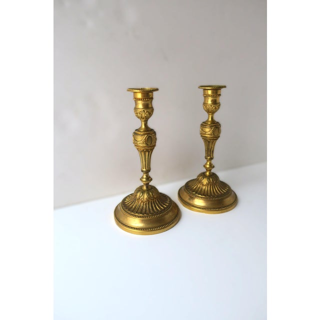 Mid 19th Century French Gold Gilt Bronze Candlesticks Holders, 19th Century, Pair For Sale - Image 5 of 13