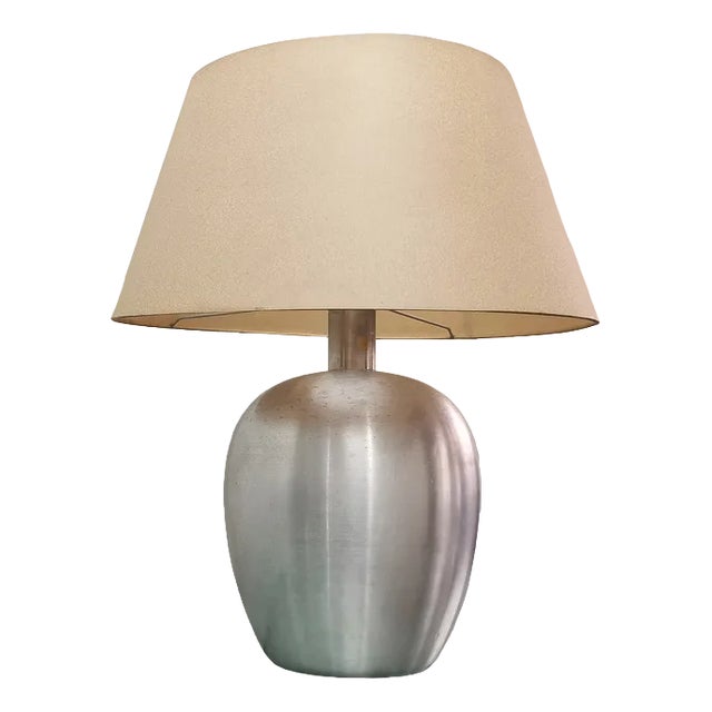Table Lamp in Brushed Aluminum & Italian Fabric, 1970s For Sale