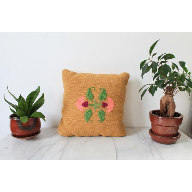 Vintage Floral Needlepoint Accent Pillow For Sale - Image 9 of 9