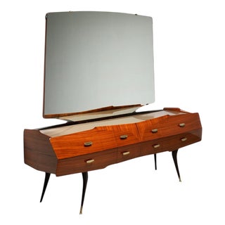 Italian Wood, Glass and Brass Credenza with Mirror, Italy, 1960s For Sale