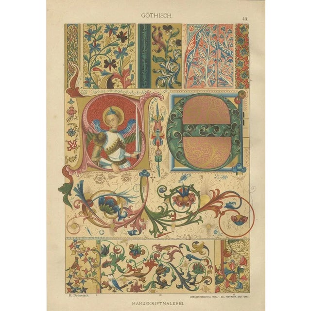 This exquisite pair of original 19th-century chromolithographs showcases the elegance and complexity of Gothic manuscript...