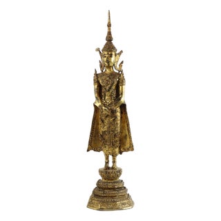 Thai Artist, Standing Buddha, 1800s, Bronze and Gold Leaf For Sale