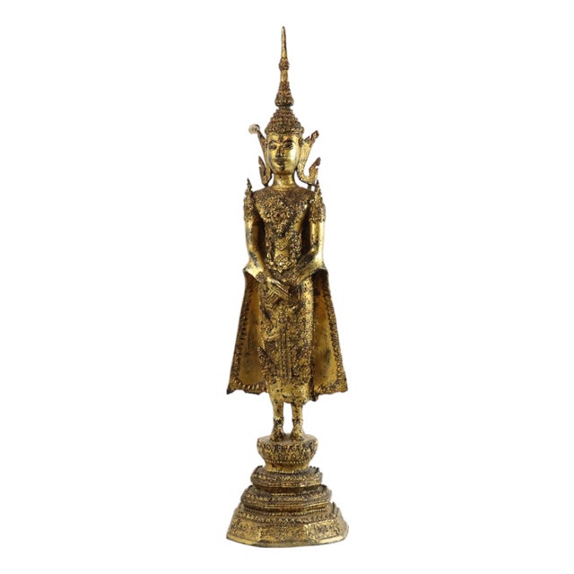 Thai Artist, Standing Buddha, 1800s, Bronze and Gold Leaf For Sale
