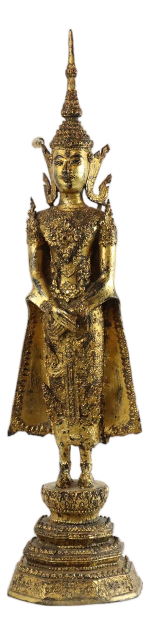 Thai Artist, Standing Buddha, 1800s, Bronze and Gold Leaf