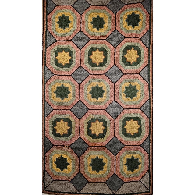 Vintage Hand-Hooked Rug, Allover Geometric Design, Wool & Cotton, American Folk Art, 3x5 For Sale - Image 9 of 14