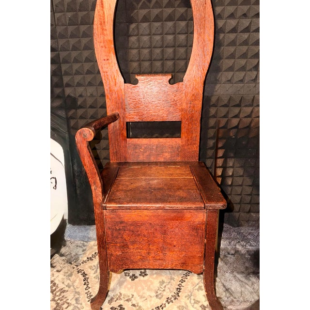 Antique Quarter-Sawn Oak Hall Tree With Mirror, Brass Hooks & Storage Bench For Sale - Image 4 of 9