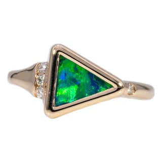 1.2Ct Boulder Opal Ring With Natural Diamond Accents: Solid 14k Gold, 9.5x9mm, Size 6.75 For Sale