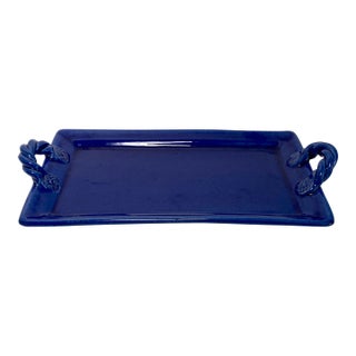 Italian Glazed Blue Pottery Tray For Sale