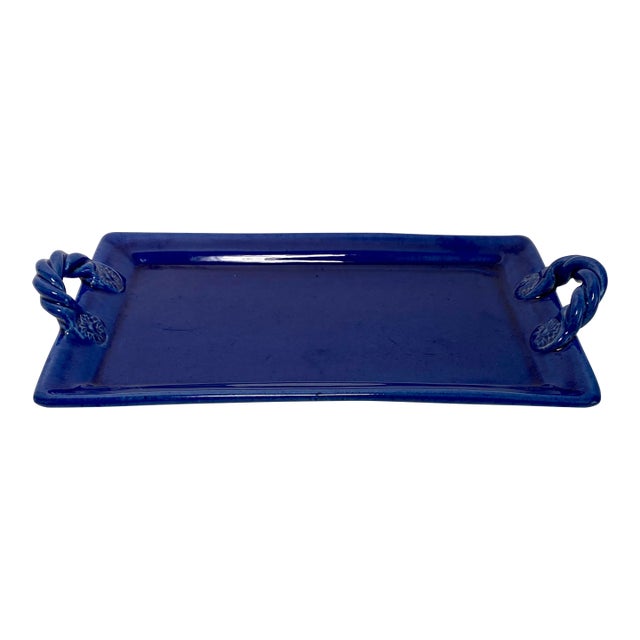 Italian Glazed Blue Pottery Tray For Sale