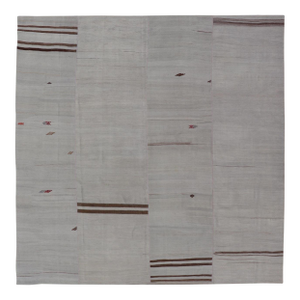 Turkish Vintage Kilim in Wool With Sub-Geometric Striped Panel Design 10'8"x11'5"