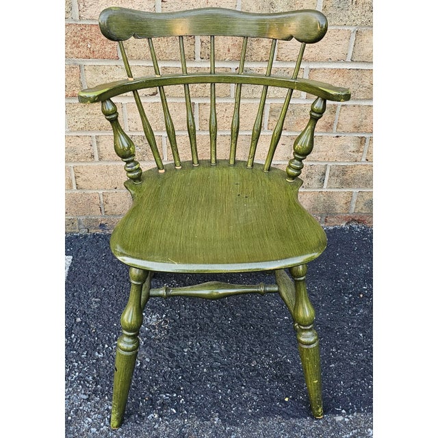 English Late 20th Century Ethan Allen Green Painted Oak Windsor Side Chair For Sale - Image 3 of 7