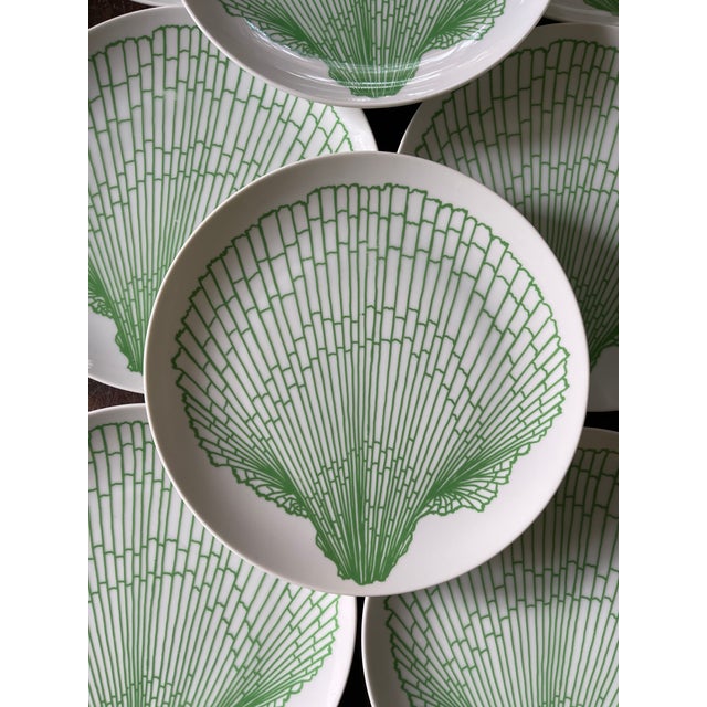 Art Deco Fitz and Floyd Green Seashell Plates - Set of 12 For Sale - Image 3 of 7