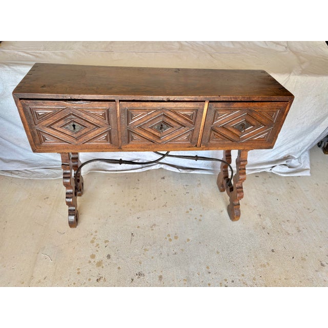 Late 18th Century 18th Century Spanish Walnut and Iron Three Drawer Console Table For Sale - Image 5 of 15