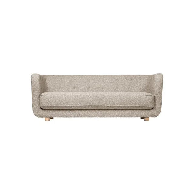 Dark beige and natural oak sahco zero vilhelm sofa by lassen dimensions: w 217 x d 88 x h 80 cm materials: textile, oak....