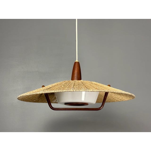 Mid-Century Modern Large Mid-Century Teak and Sisal Cord Pendant from Temde Leuchten, 1960s For Sale - Image 3 of 17