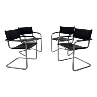 Vintage Italian Leather Chairs, 1970s, Set of 4 For Sale