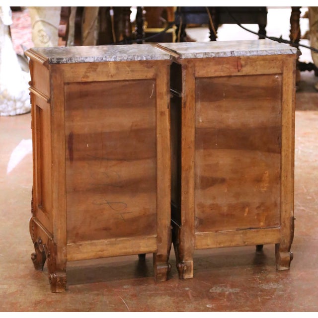 Pair of 19th Century French Louis XV Marble Top Carved Walnut Nightstands For Sale - Image 13 of 13