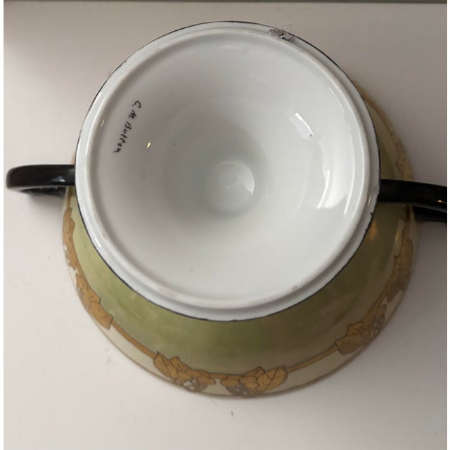1900 - 1909 Antique Art Nouveau Hand-Painted Porcelain Pedestal Bowl, Signed C. M. Button, C. 1900 For Sale - Image 5 of 6