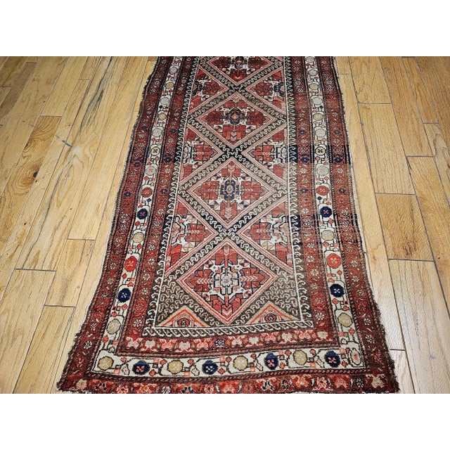 Antique Persian Malayer Handwoven Runner, Geometric Tribal Pattern, Red & Ivory, 4’ X 12’ For Sale - Image 11 of 12