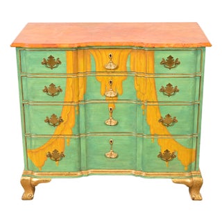 1980s Kindel Furniture Georgian Hand-Painted Block Front Chest of Drawers For Sale
