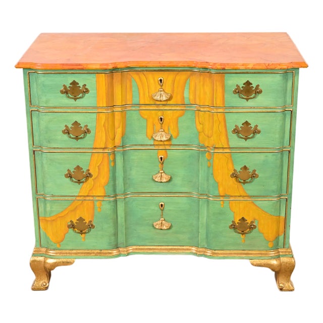 Kindel Furniture Georgian Hand-Painted Block Front Chest of Drawers For Sale