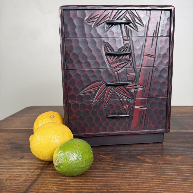 Brown Small Japanese Kamakura-Bori Haribako Storage Cabinet in Bamboo, 1960s For Sale - Image 8 of 12