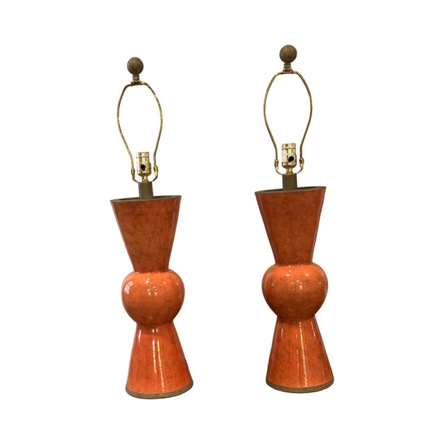 Modern Currey & Company Upbeat Orange Table Lamp- A Pair . For Sale - Image 3 of 4
