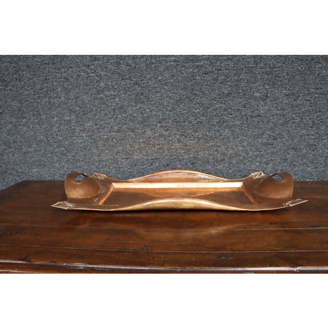 Metal Art Nouveau Copper Serving Tray With Integrated Handles For Sale - Image 7 of 12