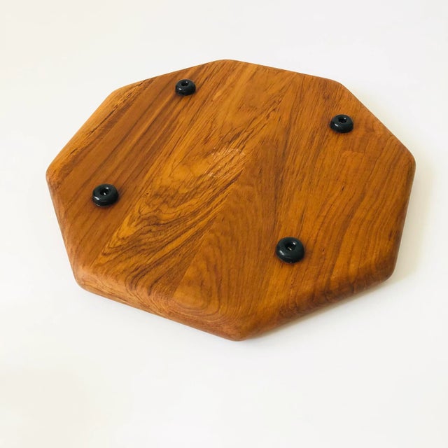 Brown Glass Cloche on Octagonal Teak Tray For Sale - Image 8 of 8