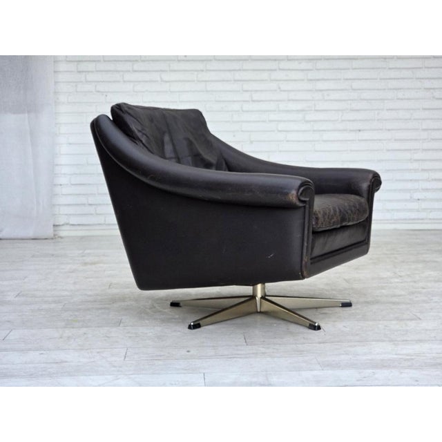 Brown Danish Leather Swivel Armchair from Aage Christensen, 1960s For Sale - Image 8 of 18
