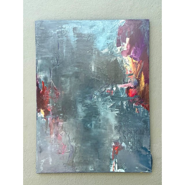 Gray Vintage Abstract Expressionist Oil Painting For Sale - Image 8 of 12