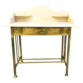 Antique Brass and Marble Dry Sink With Center Drawer For Sale