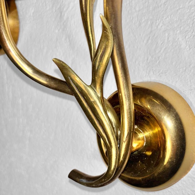 Metal Vintage Wall Lamps in Brass with Leafs from Bröderna Malmströms Metallvarufabrik, 1950s, Set of 2 For Sale - Image 7 of 11