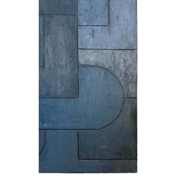 Contemporary Geometric Abstract Oil and Cold Wax Painting Monochromatic Blue by Stephen Cimini For Sale In New York - Image 6 of 7