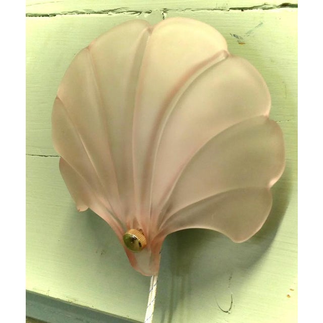 Art Deco French Pink Glass Shell Wall Lights, 1980, Set of 2 For Sale - Image 4 of 8