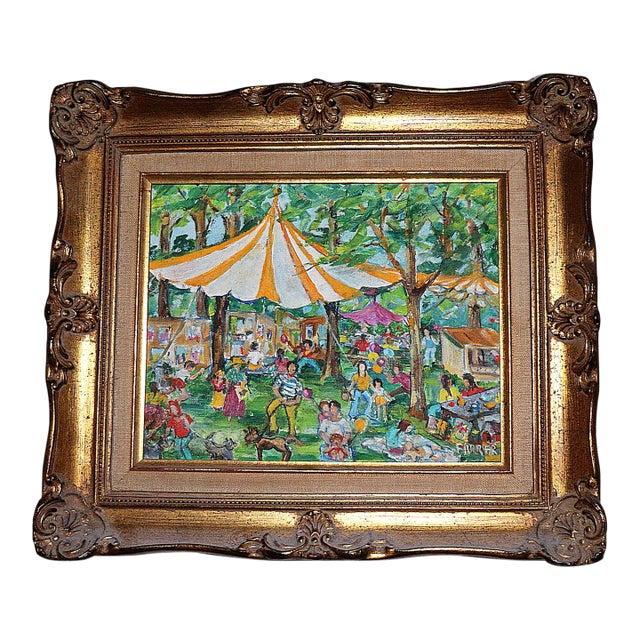 "Picnic" Oil Painting Circa 1950 Signed Farrfr For Sale