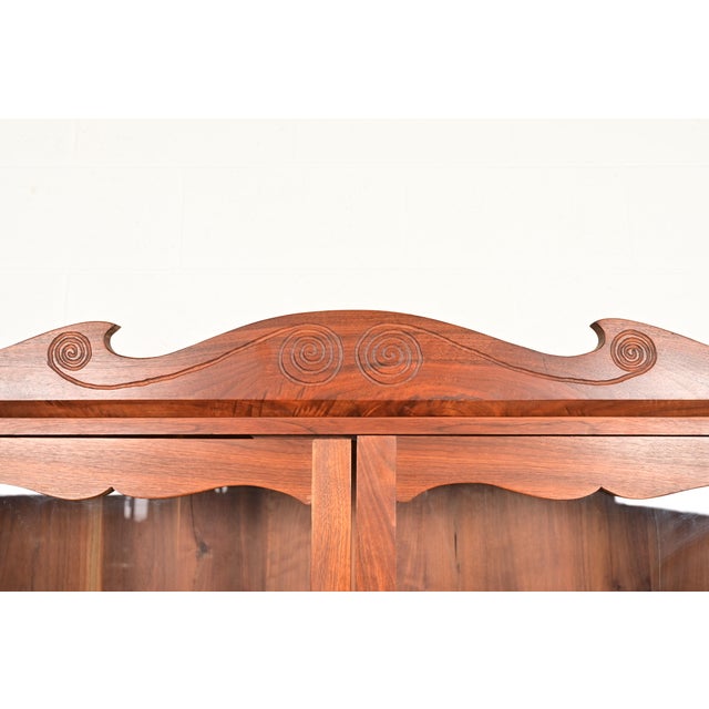 English Country Farmhouse Studio Crafted Carved Walnut Drop Front Secretary Desk With Bookcase For Sale - Image 9 of 14
