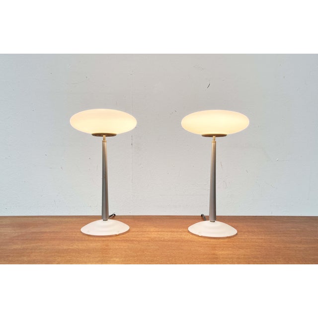 The small T1 table lamp version from the Pao lighting series by Matteo Thun. This is a rare silver version, sold as a set...