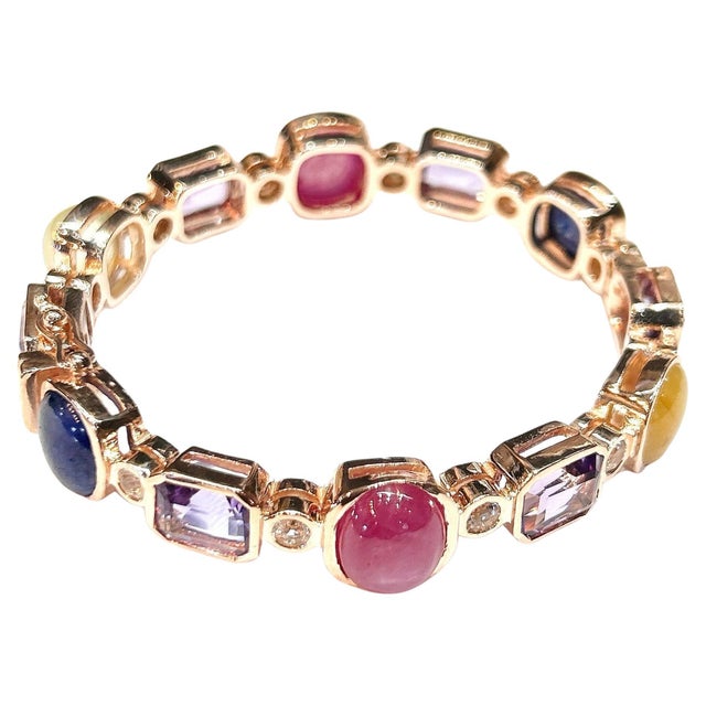 Bochic “Capri” Vintage Diamond, Ruby & Multi-Color Sapphire Bangle 18K Gold &Sil For Sale - Image 4 of 11