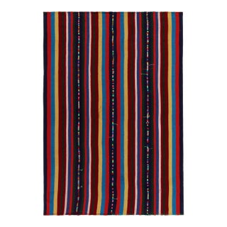 1950s Vintage Chaput Kilim Rug in Polychromatic Stripe Pattern For Sale