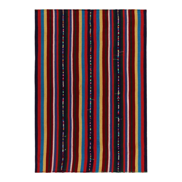 1950s Vintage Chaput Kilim Rug in Polychromatic Stripe Pattern For Sale