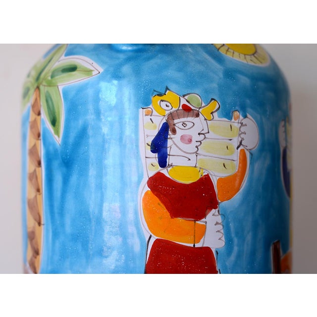 Blue Mid Century Italian La Musa Handled Ceramic Vessel For Sale - Image 8 of 11