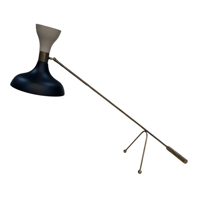 Mid 20th Century Modern Stilnovo Adjustable Black/White Brass Table Lamp For Sale