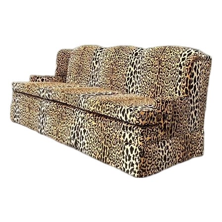 Vintage Monumental Leopard Velvet Sofa For Sale