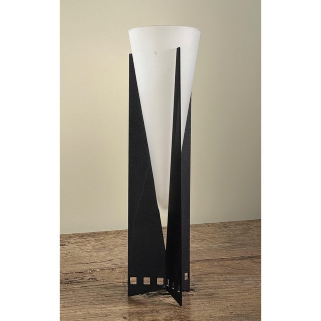 Memphis Group Vintage 1980's Postmodern Futuristic Black Metal & Glass Vase For Sale - Image 4 of 8